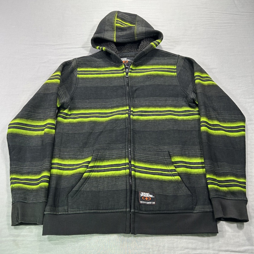 VINTAGE No Fear Hoodie Adult Small Youth XL Black Full Zip Sherpa‎ Lined Moto